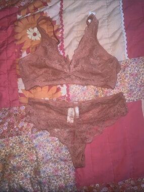 Lace Bralette & Bikini Set in Dusty Rose - Women Intimates